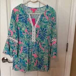 Lilly Pulitzer Pink & Teal Floral V-Neck Tunic
